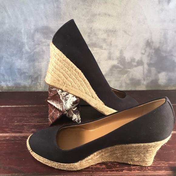 J. Crew Seville Surplus Black Canvas Espadrille Wedge Slip-On Shoes Size 9 - Picture 4 of 9